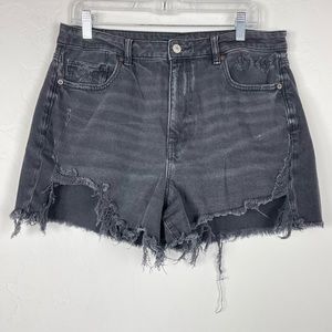American Eagle Shorts Highest Rise Mom Short Denim Jean Black Distressed